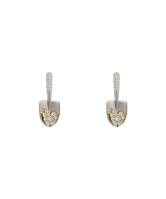 Gold Copper Small Overgild Stylish Zircon Shovel Earrings Stud FashionChic