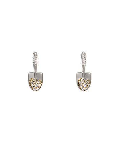 Gold Copper Small Overgild Stylish Zircon Shovel Earrings Stud FashionChic
