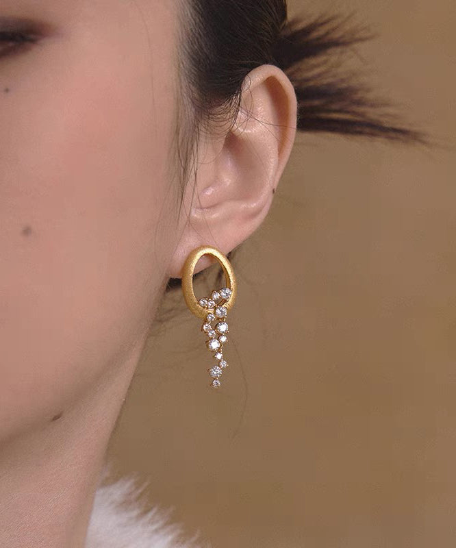 Gold Stylish Drop Zircon Overgild Tassel Copper Earrings FashionChic
