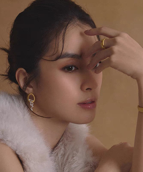 Gold Stylish Drop Zircon Overgild Tassel Copper Earrings FashionChic