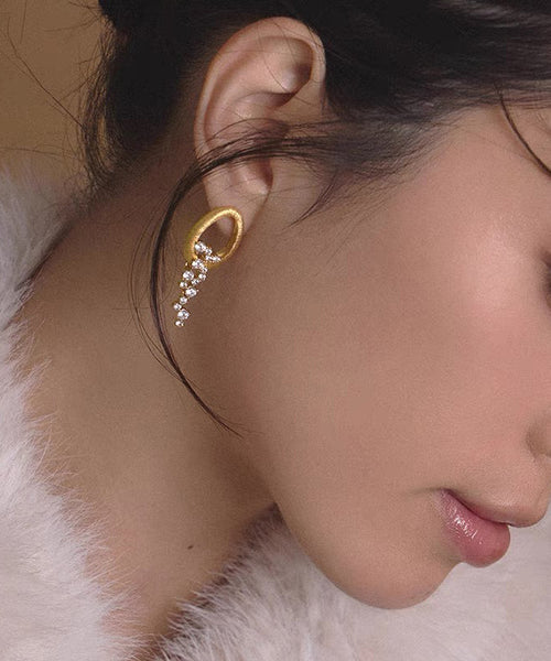 Gold Stylish Drop Zircon Overgild Tassel Copper Earrings FashionChic