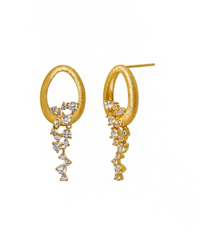 Gold Stylish Drop Zircon Overgild Tassel Copper Earrings FashionChic