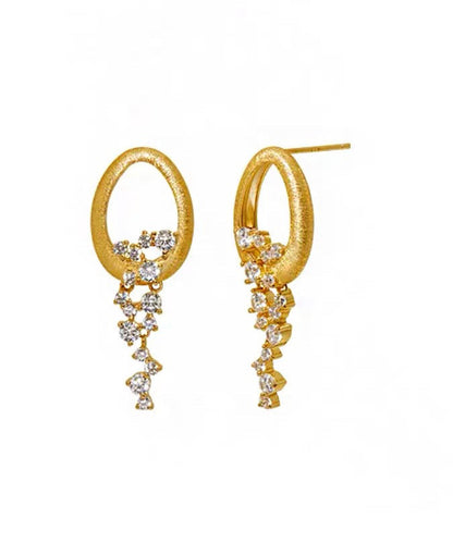 Gold Stylish Drop Zircon Overgild Tassel Copper Earrings FashionChic