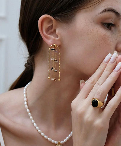 Rainbow Earrings Copper Stone Stylish Tassel Gold Drop FashionChic