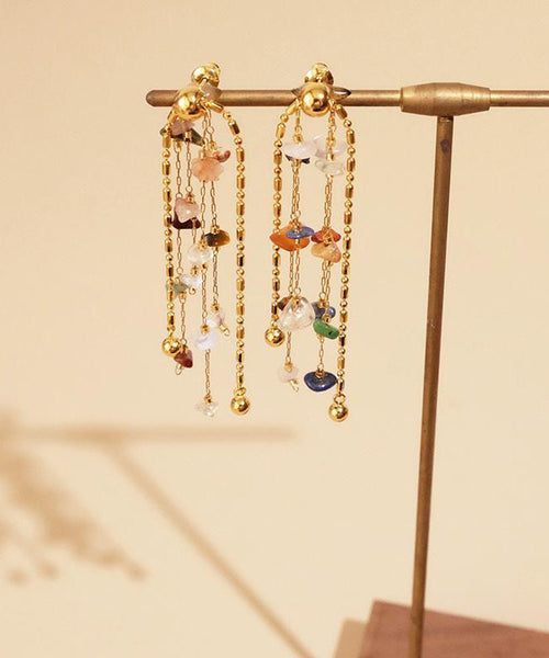 Rainbow Earrings Copper Stone Stylish Tassel Gold Drop FashionChic