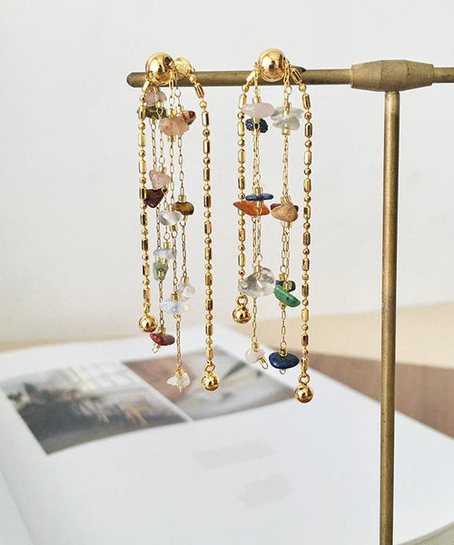 Rainbow Earrings Copper Stone Stylish Tassel Gold Drop FashionChic