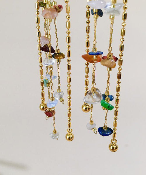 Rainbow Earrings Copper Stone Stylish Tassel Gold Drop FashionChic