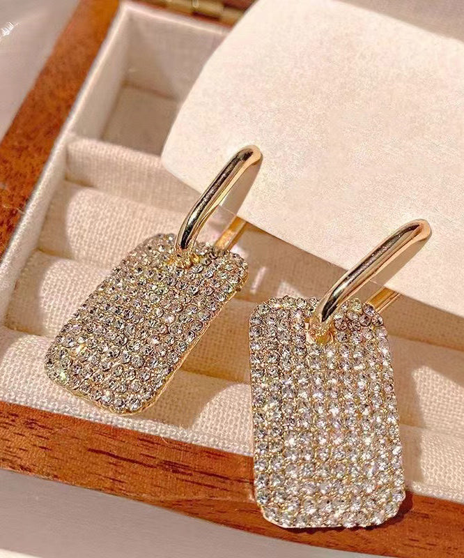 Hoop Earrings Square Stylish Gold Copper Zircon FashionChic