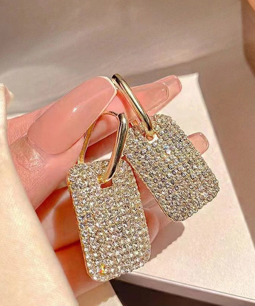 Hoop Earrings Square Stylish Gold Copper Zircon FashionChic