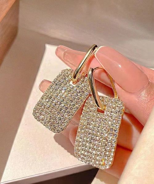 Hoop Earrings Square Stylish Gold Copper Zircon FashionChic