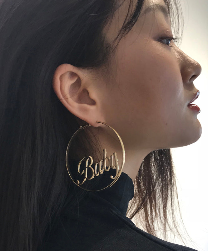 Stylish Gold Metal Alloy Graphic Hoop Earrings ZZ071 JEW-EAR240613