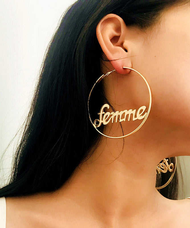 Stylish Gold Metal Alloy Graphic Hoop Earrings ZZ071 JEW-EAR240613