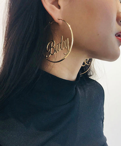 Stylish Gold Metal Alloy Graphic Hoop Earrings ZZ071 JEW-EAR240613