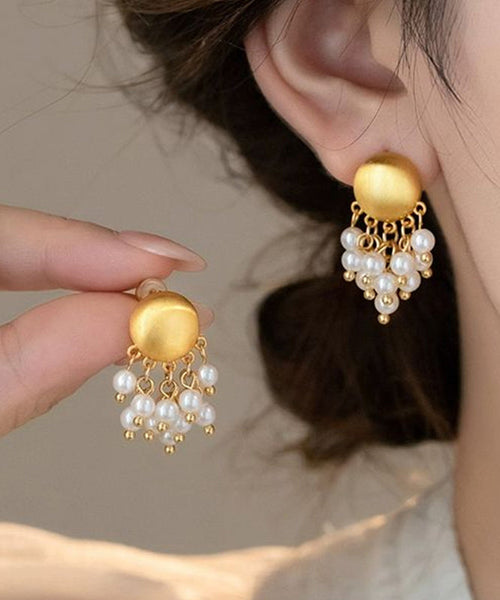 Overgild PearlTassel Metal Earrings Gold Stylish Drop FashionChic