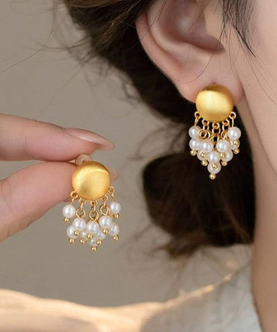 Overgild PearlTassel Metal Earrings Gold Stylish Drop FashionChic
