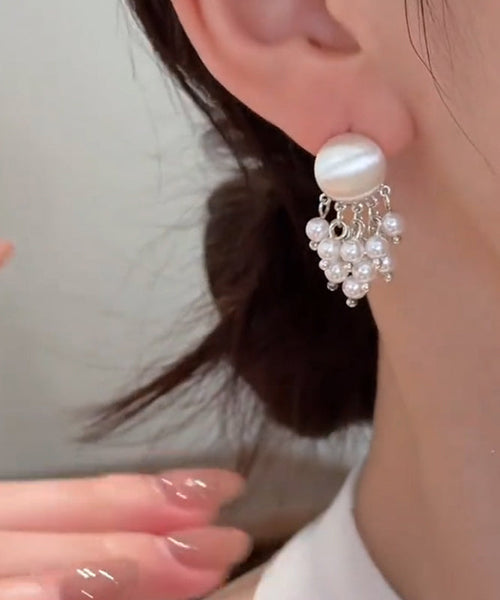 Overgild PearlTassel Metal Earrings Gold Stylish Drop FashionChic