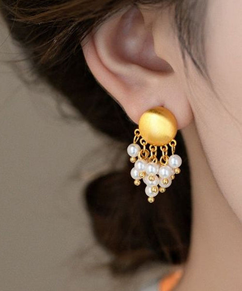 Overgild PearlTassel Metal Earrings Gold Stylish Drop FashionChic