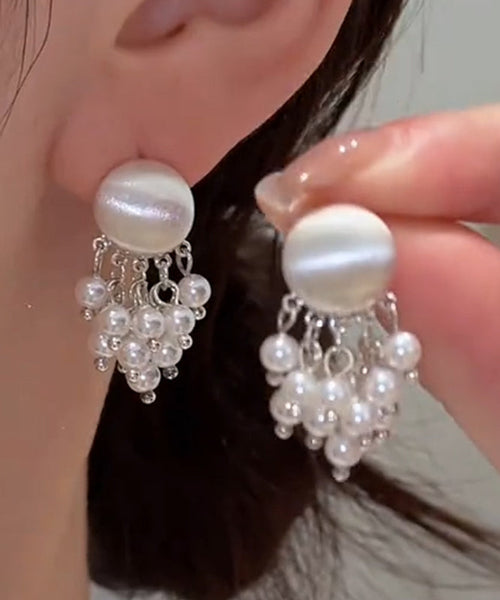 Overgild PearlTassel Metal Earrings Gold Stylish Drop FashionChic