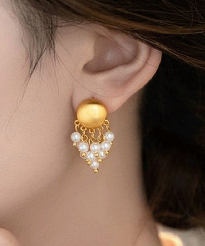 Overgild PearlTassel Metal Earrings Gold Stylish Drop FashionChic
