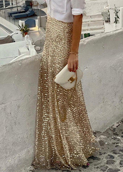 Waist Sequins High Gold Maxi Stylish Skirts Spring FashionChic