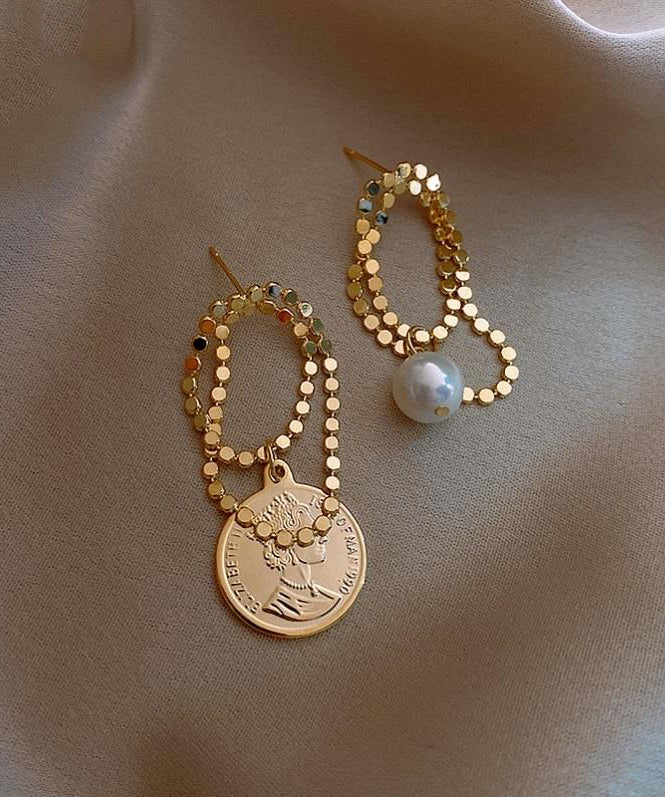 Asymmetrica Srerling Alloy Pearl Silver Hoop Stylish Gold FashionChic