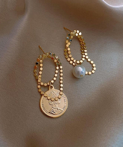 Asymmetrica Srerling Alloy Pearl Silver Hoop Stylish Gold FashionChic