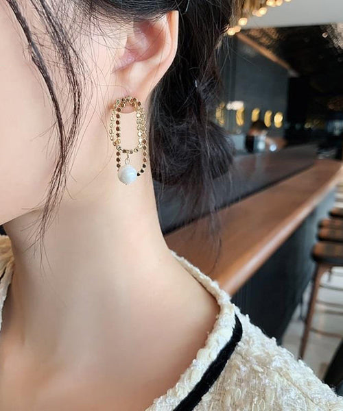 Asymmetrica Srerling Alloy Pearl Silver Hoop Stylish Gold FashionChic