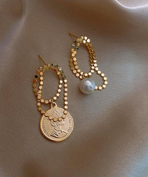 Asymmetrica Srerling Alloy Pearl Silver Hoop Stylish Gold FashionChic