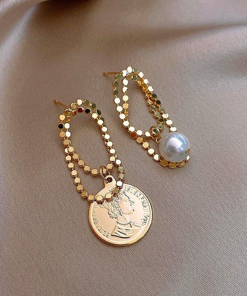 Asymmetrica Srerling Alloy Pearl Silver Hoop Stylish Gold FashionChic