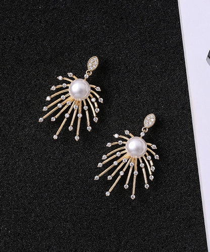 Stylish Gold Sterling Silver Copper Zircon Pearl Drop Earrings KX1018 Ada Fashion