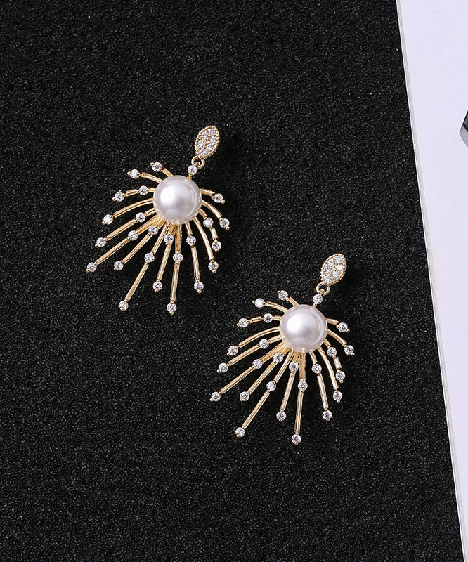 Stylish Gold Sterling Silver Copper Zircon Pearl Drop Earrings KX1018 Ada Fashion