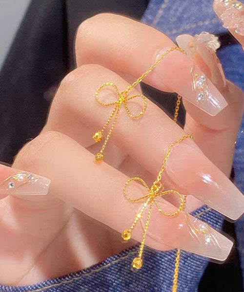 Gold Bow Sterling Drop Earrings Stylish Overgild Silver FashionChic