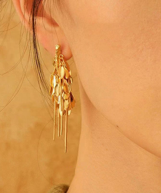 Stylish Gold Sterling Silver Overgild Ear Of Wheat Tassel Drop Earrings QQ061 JEW-EAR240811