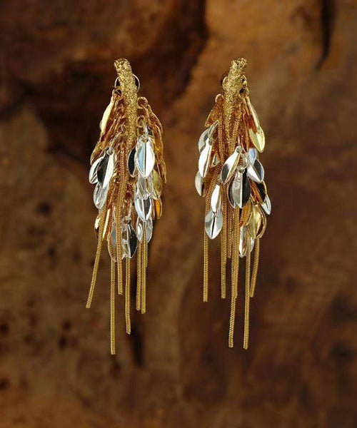 Stylish Gold Sterling Silver Overgild Ear Of Wheat Tassel Drop Earrings QQ061 JEW-EAR240811