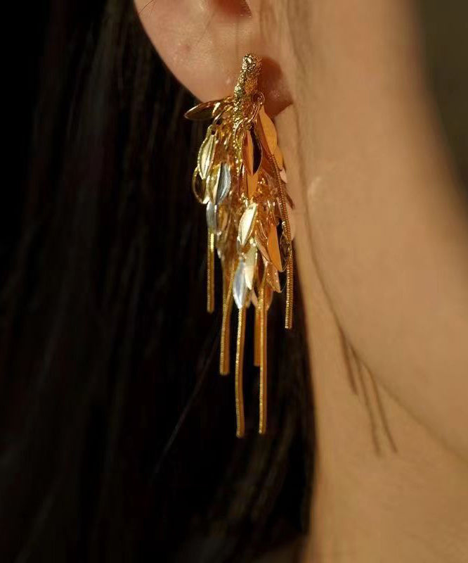 Stylish Gold Sterling Silver Overgild Ear Of Wheat Tassel Drop Earrings QQ061 JEW-EAR240811