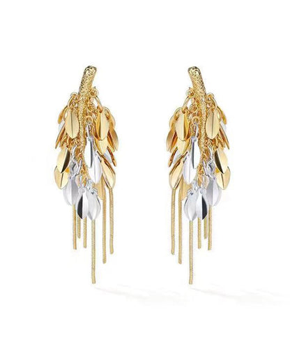 Stylish Gold Sterling Silver Overgild Ear Of Wheat Tassel Drop Earrings QQ061 JEW-EAR240811
