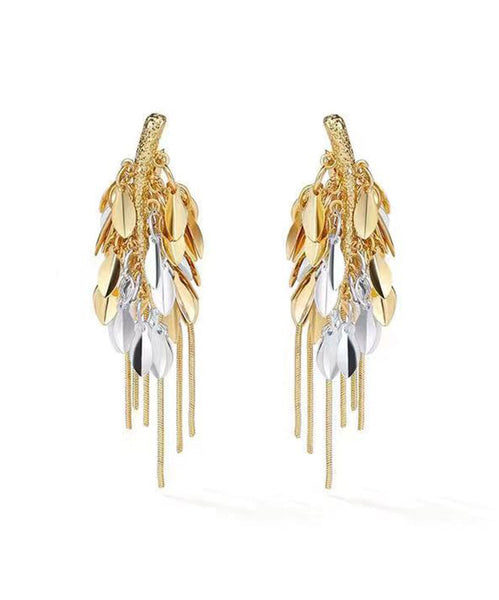 Stylish Gold Sterling Silver Overgild Ear Of Wheat Tassel Drop Earrings QQ061 JEW-EAR240811