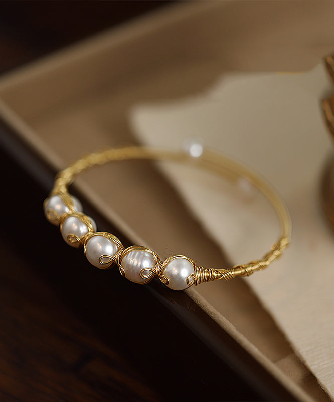 Stylish Gold Sterling Silver Overgild Pearl Cuff WF014 JEW-BAN241111