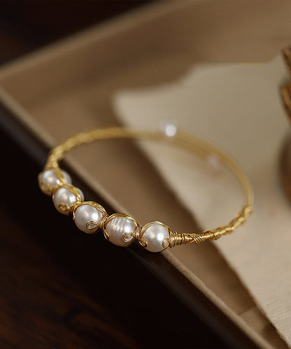 Stylish Gold Sterling Silver Overgild Pearl Cuff WF014 JEW-BAN241111