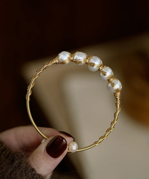 Stylish Gold Sterling Silver Overgild Pearl Cuff WF014 JEW-BAN241111