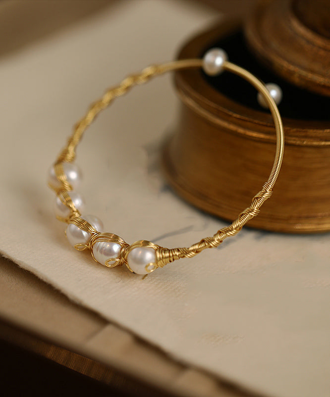 Stylish Gold Sterling Silver Overgild Pearl Cuff WF014 JEW-BAN241111