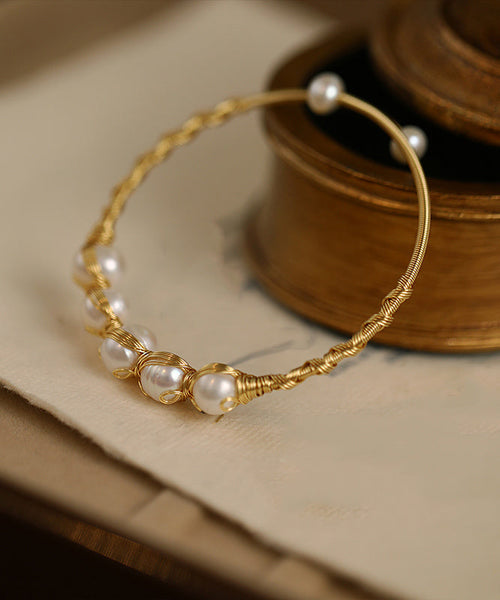 Stylish Gold Sterling Silver Overgild Pearl Cuff WF014 JEW-BAN241111