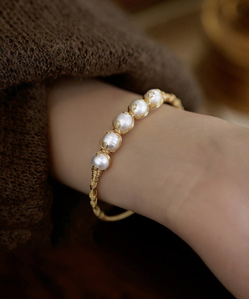 Stylish Gold Sterling Silver Overgild Pearl Cuff WF014 JEW-BAN241111