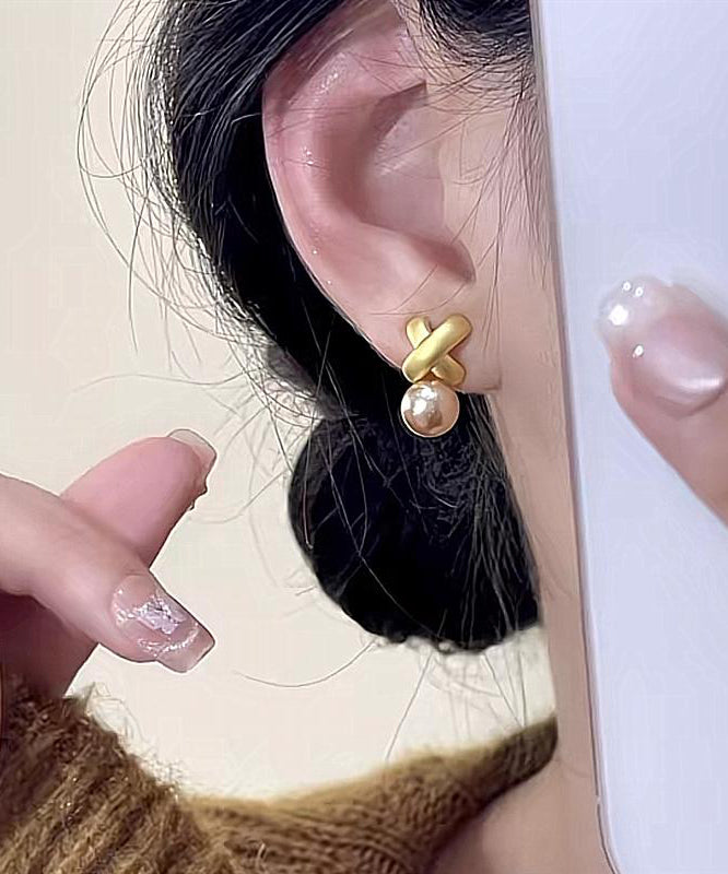 Stud Stylish Pearl Silver Overgild Gold Earrings Sterling FashionChic