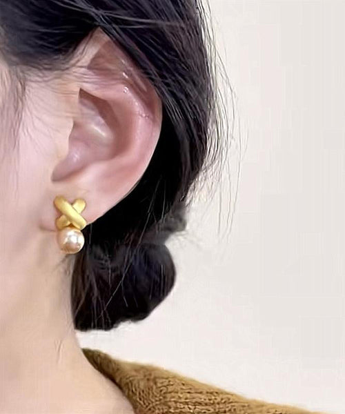 Stud Stylish Pearl Silver Overgild Gold Earrings Sterling FashionChic