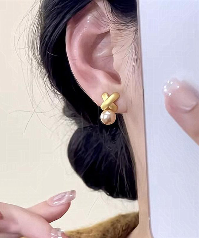 Stud Stylish Pearl Silver Overgild Gold Earrings Sterling FashionChic