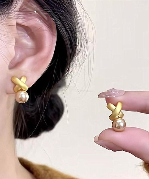 Stud Stylish Pearl Silver Overgild Gold Earrings Sterling FashionChic