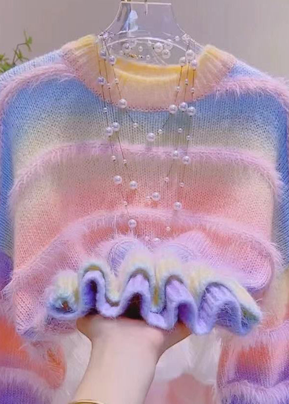 Stylish Gradient Color Green O-Neck Striped Cozy Cotton Knit Sweaters Winter RK014 ABC