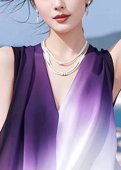 Sleeveless Neck V Gradient Tank Chiffon Stylish Patchwork Color FashionChic