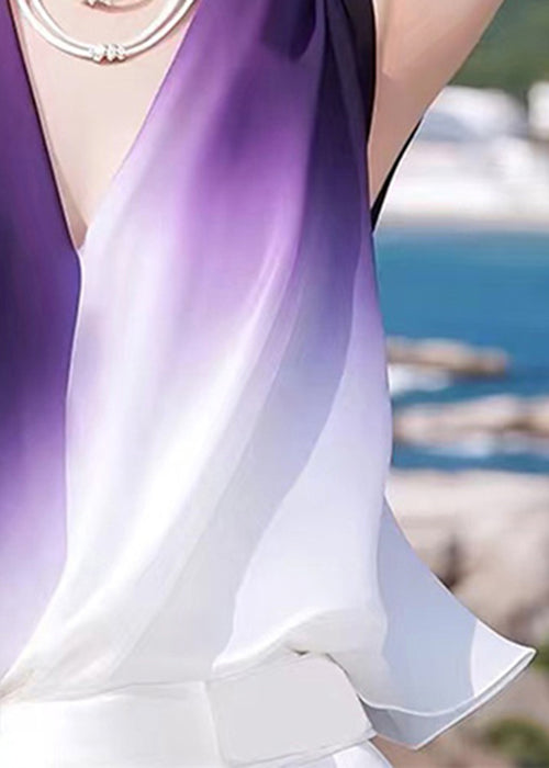 Sleeveless Neck V Gradient Tank Chiffon Stylish Patchwork Color FashionChic